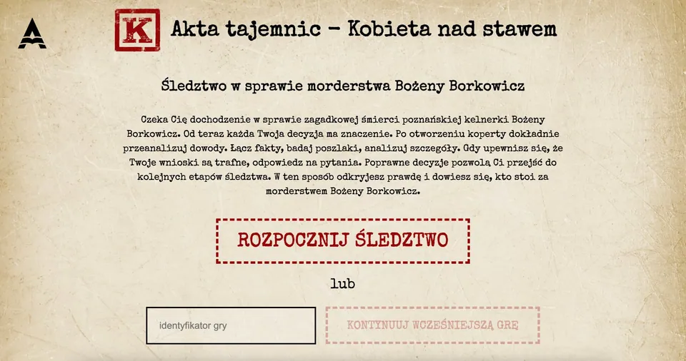Gra kryminalna „Akta tajemnic. Sprawa: Kobieta nad stawem